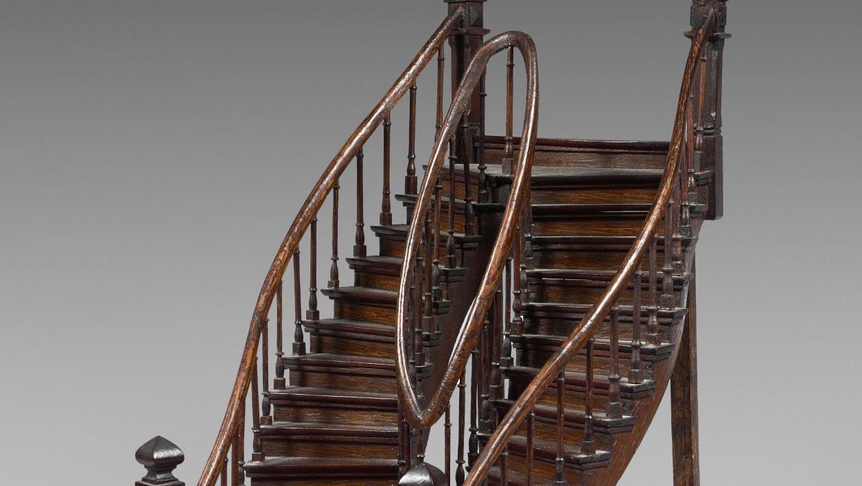 Fin du XIXe siècle. Maquette de maîtrise, escalier à trois volées en deux parties,... Les travaux de maîtrise