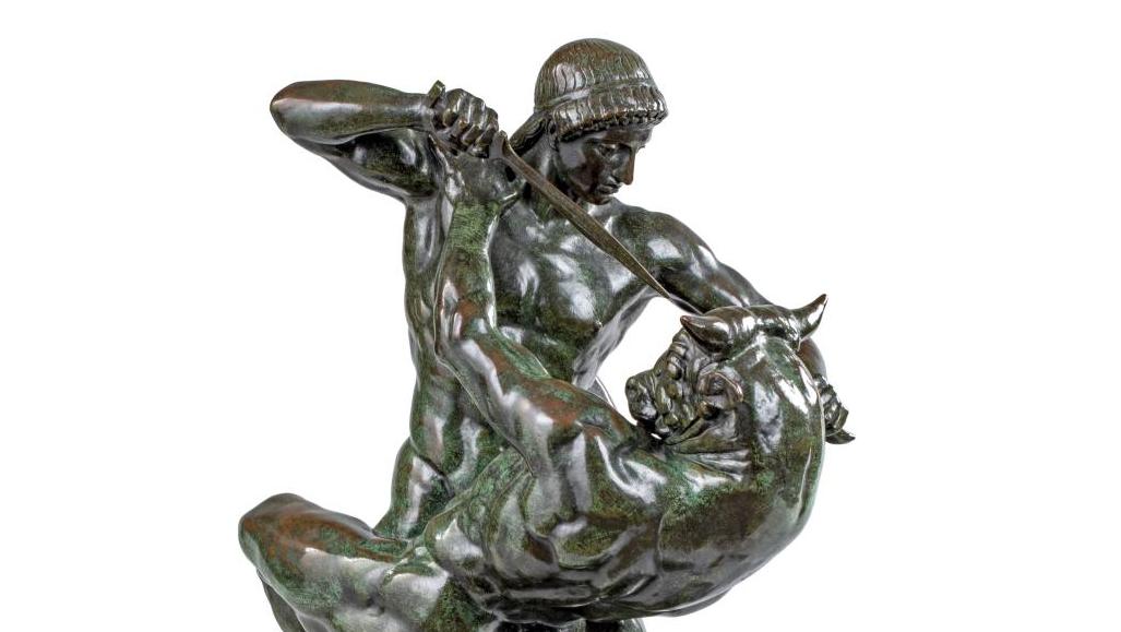 Antoine-Louis Barye (1795-1875), Thésée combattant le Minotaure, bronze à patine... Un regard moderne  sur les mythes de l’Antiquité