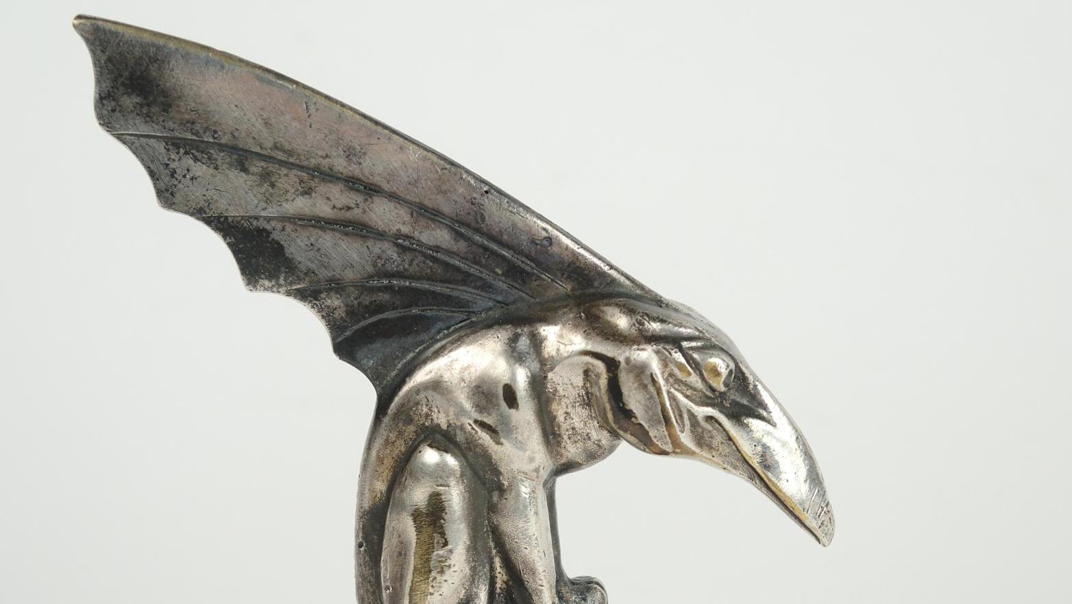 €793 Bourcart, Chimera, car mascot in silver-plated bronze, signed, h. 13 cm. Toulouse,... Art Price Index: Car Mascots