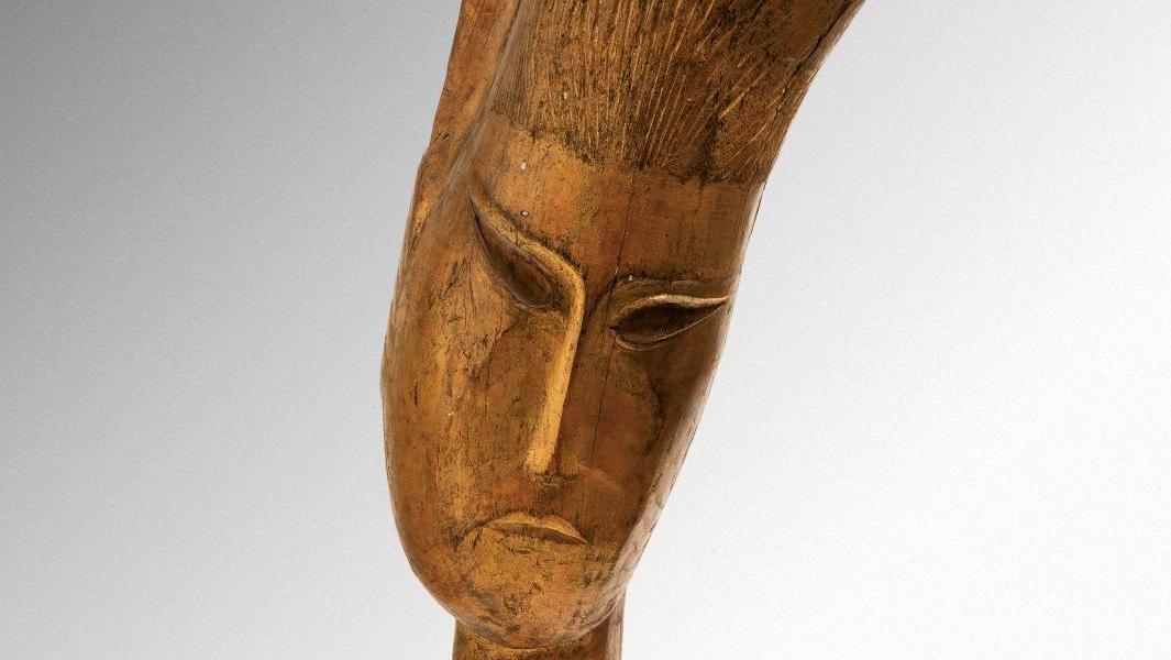 Ossip Zadkine (1890-1967), Tête d’homme, Bouddha, 1919, bois doré, socle en pierre,... Zadkine, la sculpture avant tout