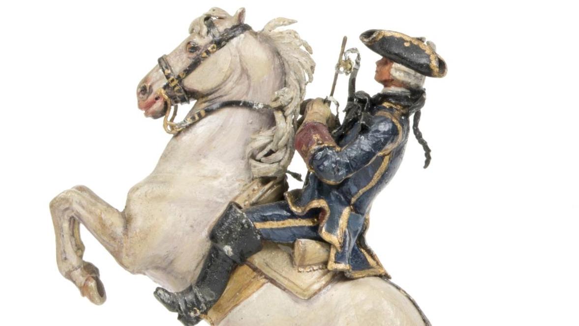 E. Lelièvre, figure équestre du XVIIIe siècle, la «Courbette», pièce unique en plomb,... Figurines et petits soldats
