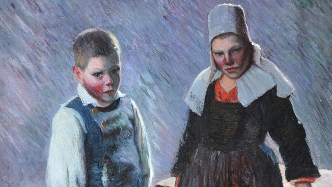 Eric Forbes-Robertson (1865-1935), Jeunes Breton et Bretonne, huile sur toile datée... Une Bretagne authentique