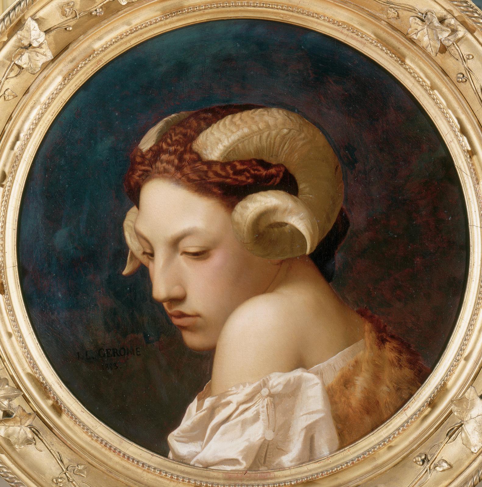 Jean-Léon Gérôme (1824-1904), Tête de femme coiffée de cornes de bélier, 1853, huile sur toile, musée d’arts de Nantes. © Photo Gérard Blot/Agence pho