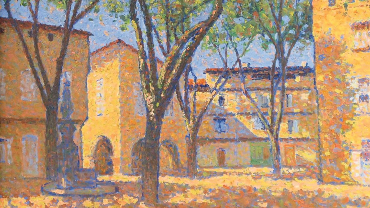 Achille Laugé (1861-1944), La Place d’Alet-les-Bains, 1923, huile sur toile, 46 x 55 cm.... Achille Laugé côté ville