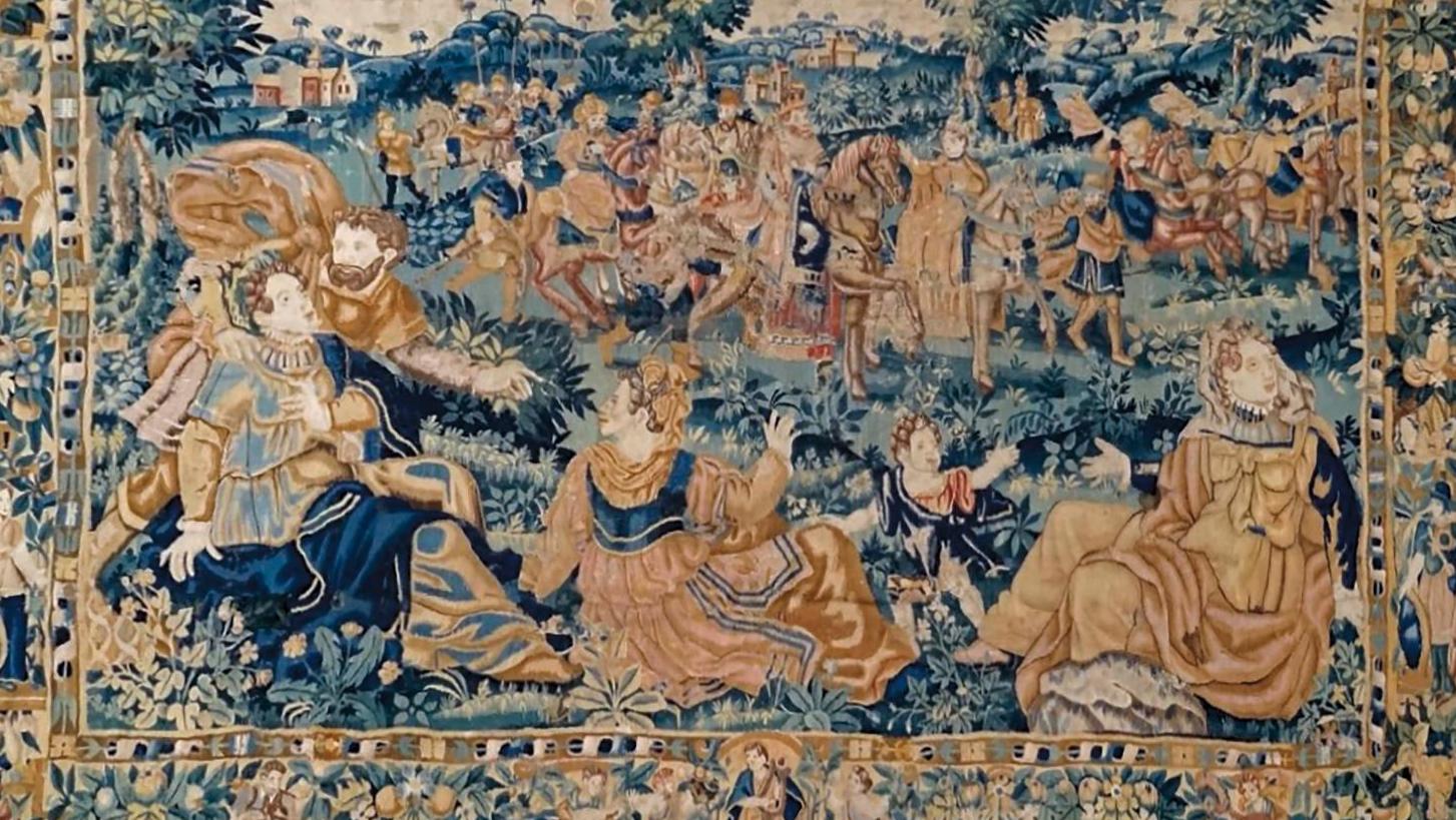 La Guerre des Amoureux, tapisserie d’Audenarde, fin du XVIe siècle, 410 x 268 cm.... Du style gothique aux grâces de la Renaissance