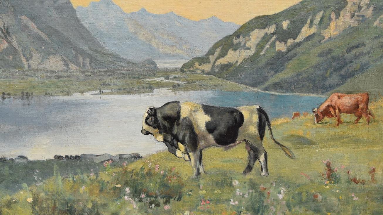 Ferdinand Hodler (1853-1918), Lacs de Thoune et de Brienz avec taureau et vache(s)... Hodler, peintre de la montagne suisse