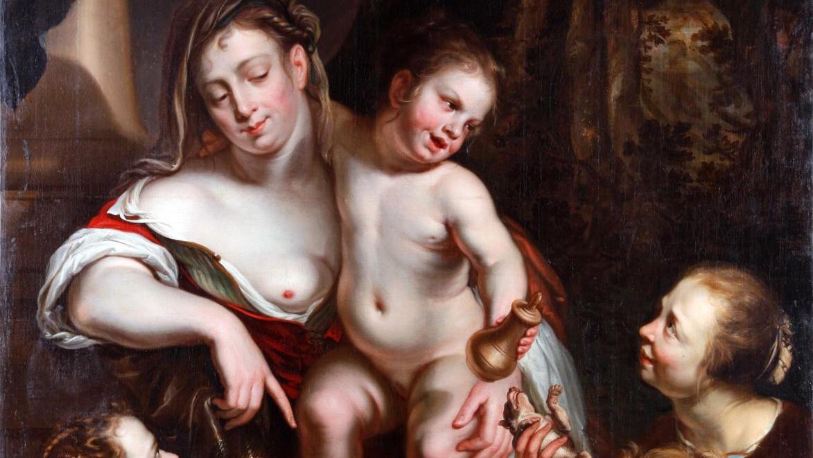 Juriaen Jacobsz (1624-1685), Félicité familiale, huile sur toile, 151 x 113 cm. Courtesy... Paris Tableau Brussels : L’art ancien en figures libres