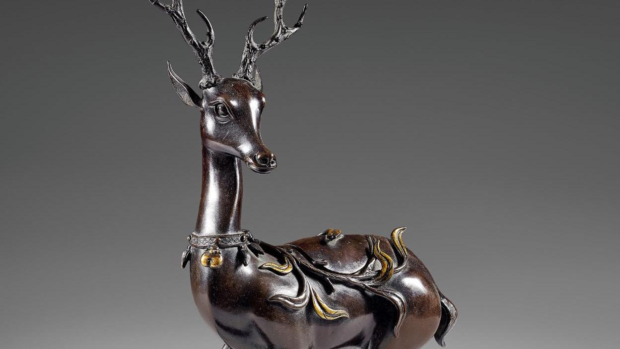 8 750 €XVIIIe siècle. Brûle-parfum en bronze à patine brune et dorure, en forme de... Brûle-parfums chinois