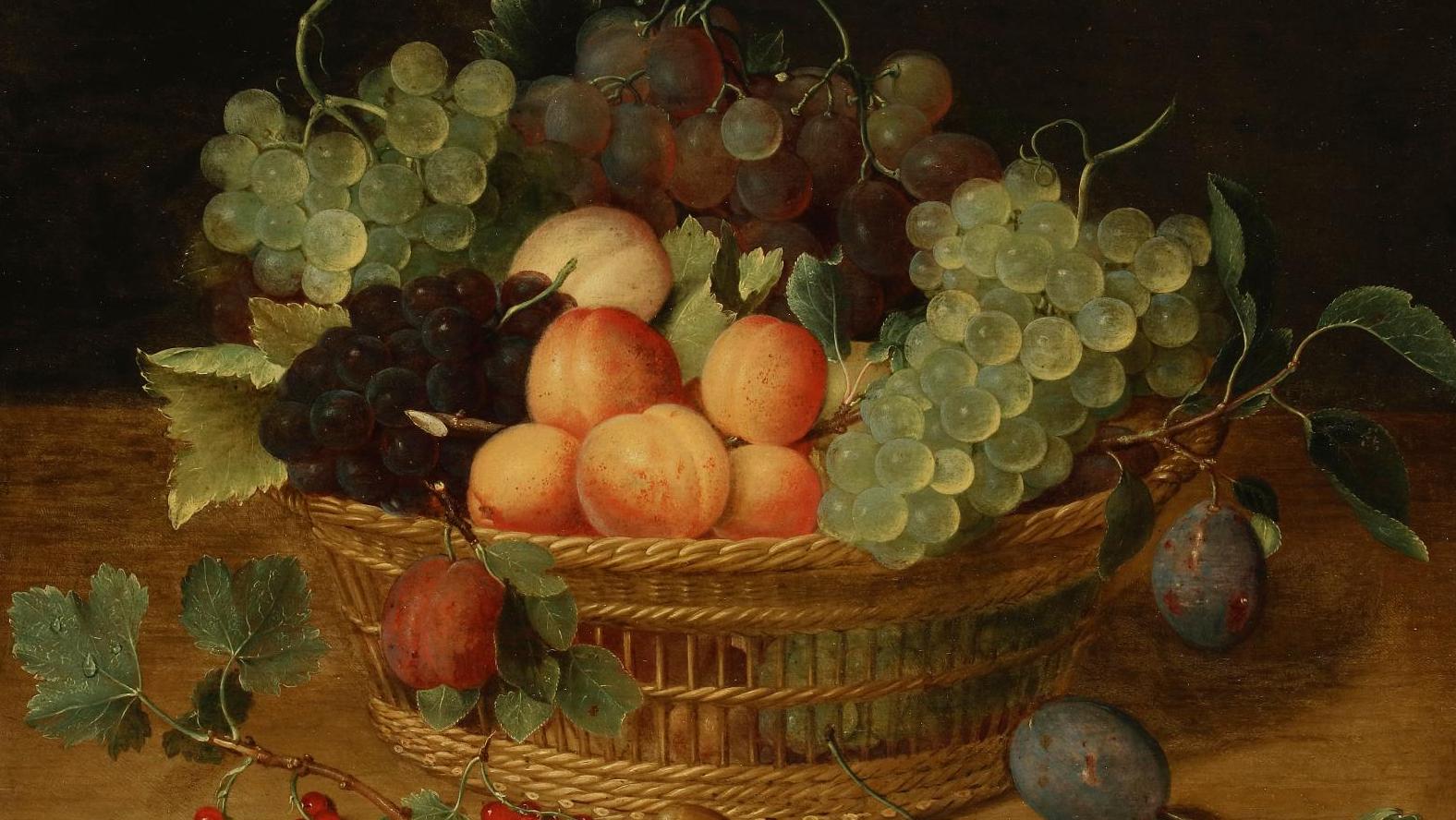 Isaak Soreau (1604-1644), Corbeille de raisins et d’abricots, branche de groseille... Isaak Soreau, simplicité et abondance
