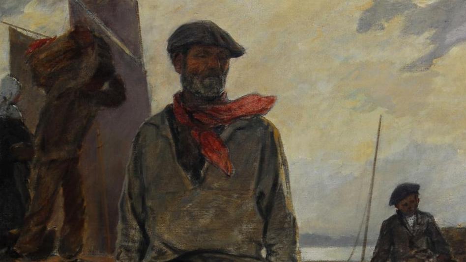 Achille Granchi-Taylor (1857-1921), Le Pêcheur de raies, huile sur toile, 92,5 x 125 cm.... Trésors cachés