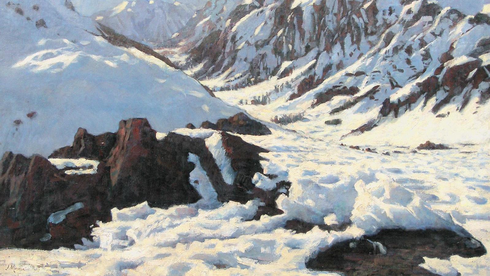 2 520 €Jaime Morera y Galicia (1854-1927), Paysage de neige, huile sur toile signée,... Les paysages de neige