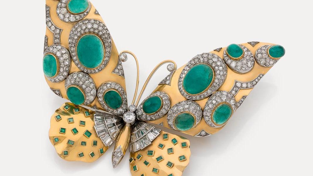 Suzanne Belperron (1900-1983), articulated «butterfly» brooch in yellow gold, platinum,... A Butterfly Brooch Flying High