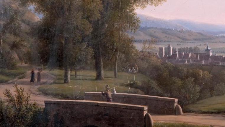 Attribué à Jean Joseph Xavier Bidault (1758-1846), Paysage animé près d’un village... Un paysage de rêve