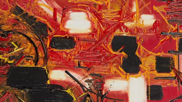 Georges Mathieu (1921-2012), Foudres amères, huile sur toile, vers 1987, 73 x 92 cm.... Mathieu en rouge et noir