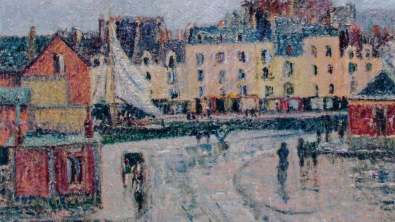Gustave Loiseau (1865-1935) Dieppe, le port de la poissonnerie, 1908, huile sur toile,... Variations normandes