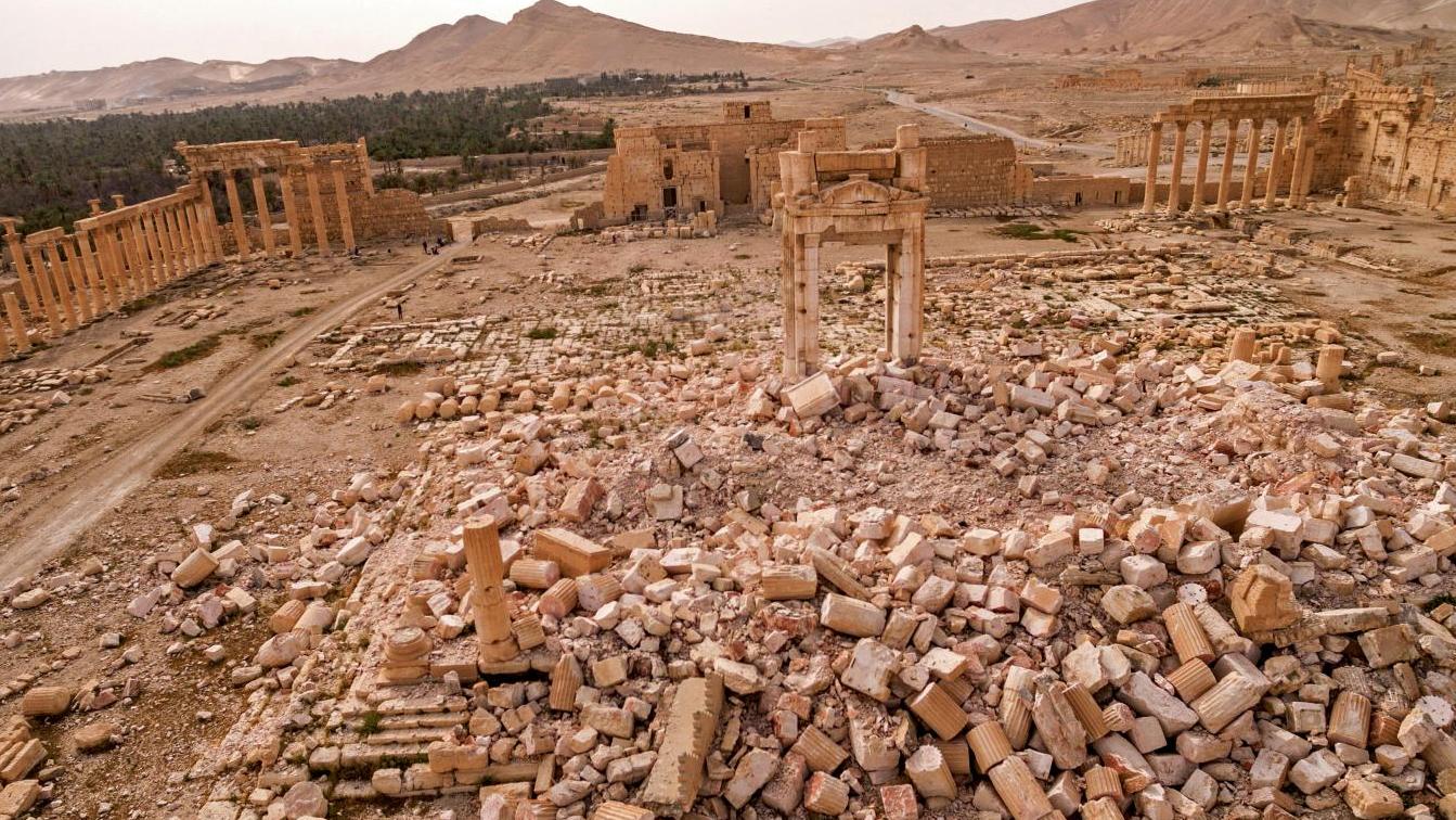 Palmyre, vue aérienne du temple de Bêl, image 3D.  lutte contre le trafic d’œuvres d’art : attention aux pièges 