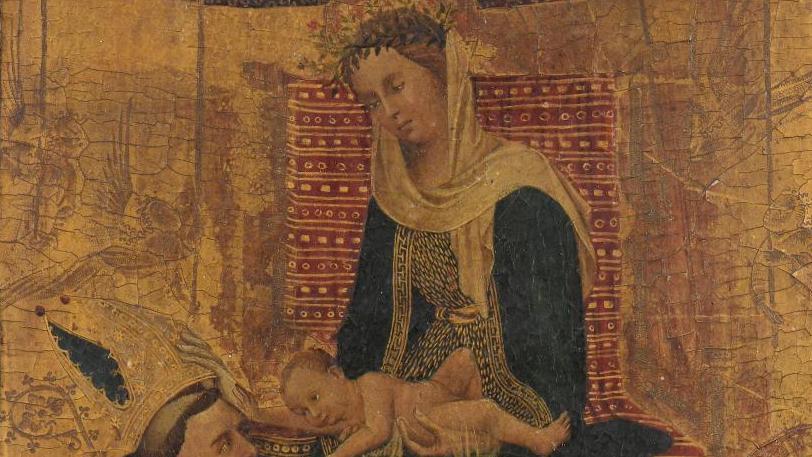 École française vers 1400-1410. Moine franciscain en prière devant la Vierge et l’Enfant... Un Primitif très convoité