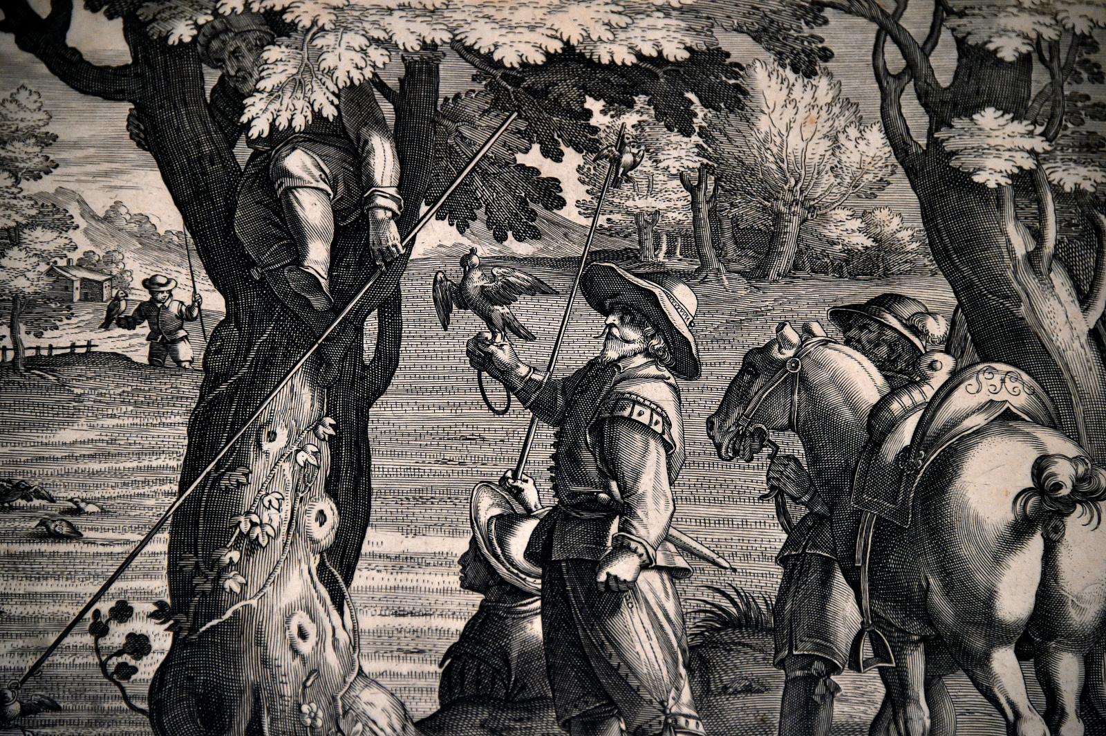 Jan van der Straet, dit Stradanus (1523-1605), Scène de chasse, gravure (détail).