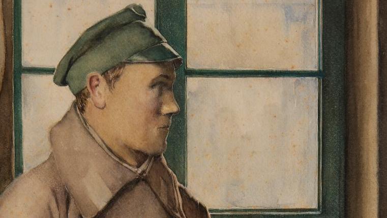 Jean-Pierre Laurens (1875-1932), ensemble comprenant six dessins préparatoires pour... Préemption du musée de l’armée