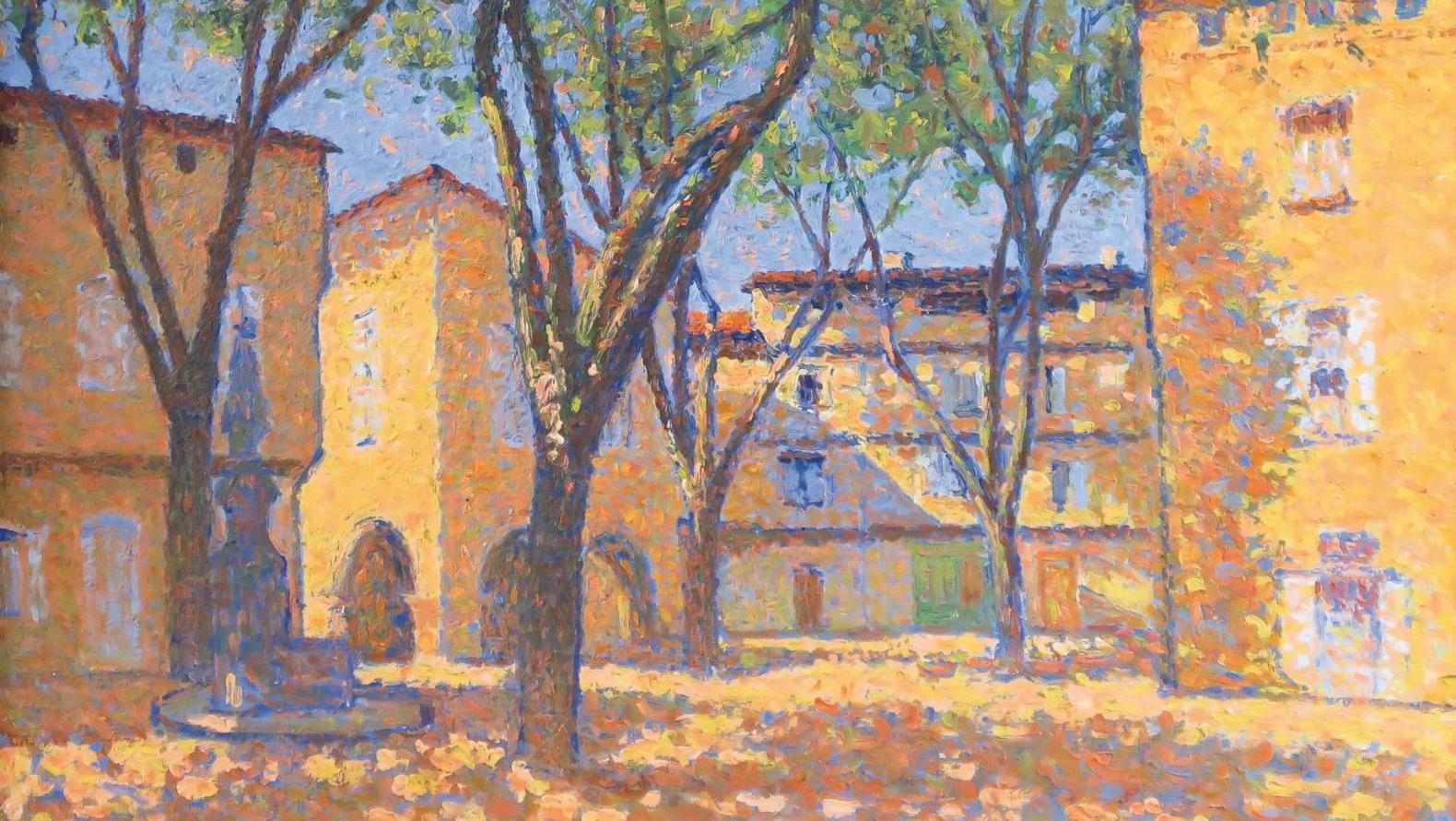 Achille Laugé (1861-1944), La Place d’Alet-les-Bains, 1923, huile sur toile, 46 x 55 cm.... Lumières du Sud, d’Hassan El Glaoui à Achille Laugé 