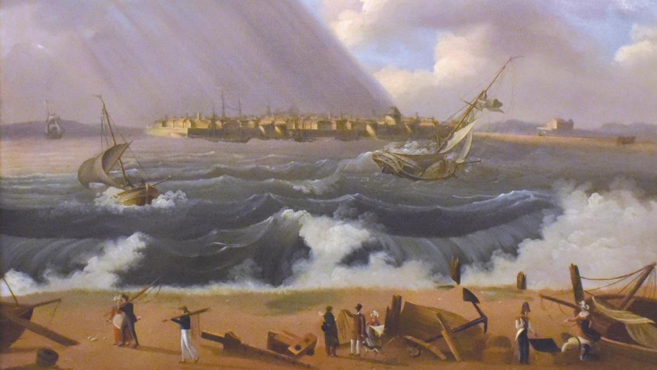 Attribué à Louis Ambroise Garneray (1783-1857), Tempête s’abattant sur Saint-Malo,... Tempête sur Saint-Malo