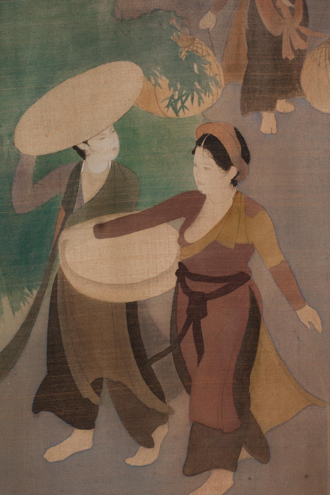Tran Van Can (1910-1994), Le Retour du marché, vers 1935, encre et couleurs sur soie, 47,5 x 35,5 cm (détail). Adjugé : 297 080 €