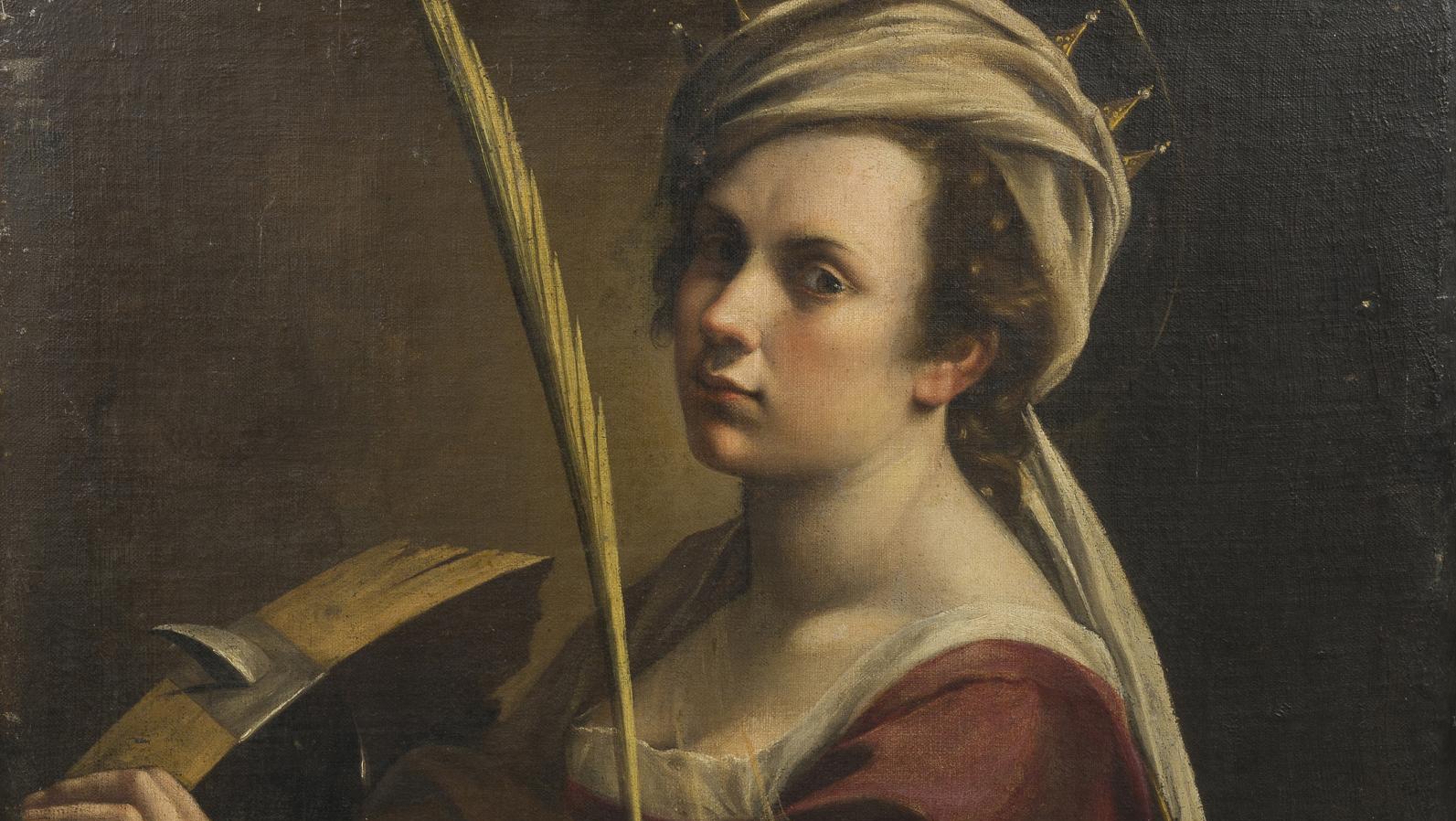 Artemisia Gentileschi (1593-1652), Sainte Catherine d’Alexandrie, huile sur toile,... La palme du martyre et de la victoire, au pas mesuré d’un pachyderme