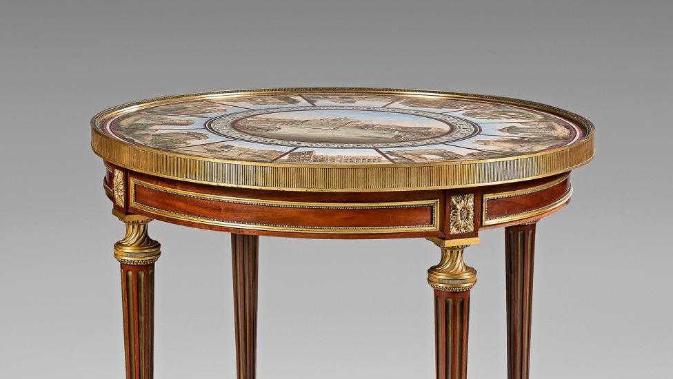Paul Sormani (1817-1877), mahogany pedestal table and flamed mahogany veneer, stamped,... Sormani, Prince of the Micro-mosaic 