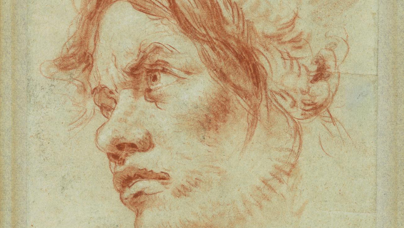 Giambattista Tiepolo (1696-1770), Tête de jeune homme, sanguine, rehauts de craie... Salon du dessin, une mine de jeune homme !