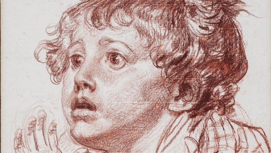 Jean-Baptiste Greuze (1725-1806), Tête d’enfant regardant avec effroi, sanguine sur... Pour l’amour du dessin