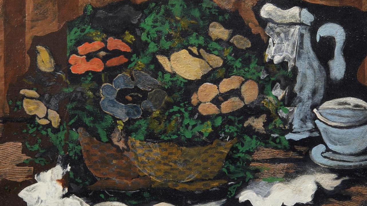 Georges Braque (1882-1963), Corbeille d’anémones, pichet et tasse, 1925, huile sur... Braque et l’art de la nature morte
