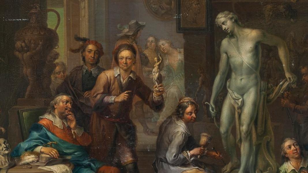 Frans Christophe Janneck (1703-1761), L’Atelier du sculpteur, 41,5 x 53 cm (ci-dessus)... Dans l’atelier