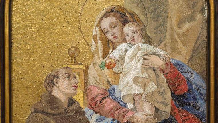 Pietro Monaco (1707-1772), Saint Antoine agenouillé auprès de la Vierge à l’Enfant,... Pietro Monaco : la preuve par la mosaïque