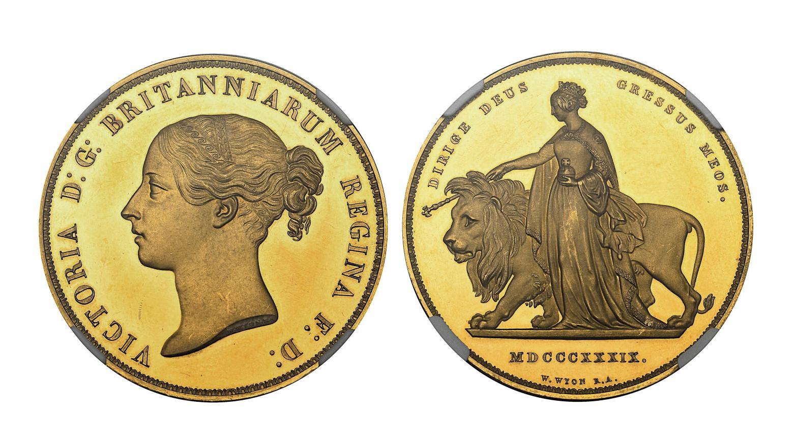Grande-Bretagne, règne de Victoria (1837-1901), pièce en or de 5 £ illustrant Una... Una et le Lion, en honneur à la reine Victoria 