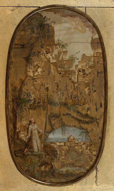 Rome, vers 1650, L’Extase de saint François, paesine collée sur ardoise, 31 x 17 cm.Drouot, 1er juillet 2016. Ferri OVV. MM. Bacot, de Lencquesaing.10