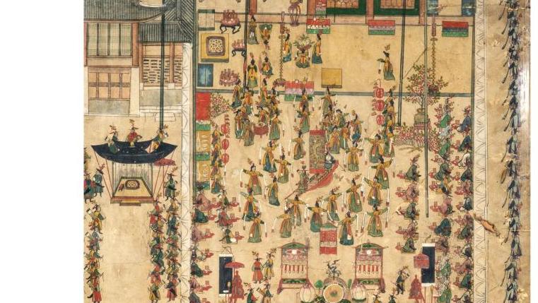 Corée, période Choson, XVIIIe siècle. Deux vues probables du Gyeongbokgung, le palais... La vie à la cour coréenne
