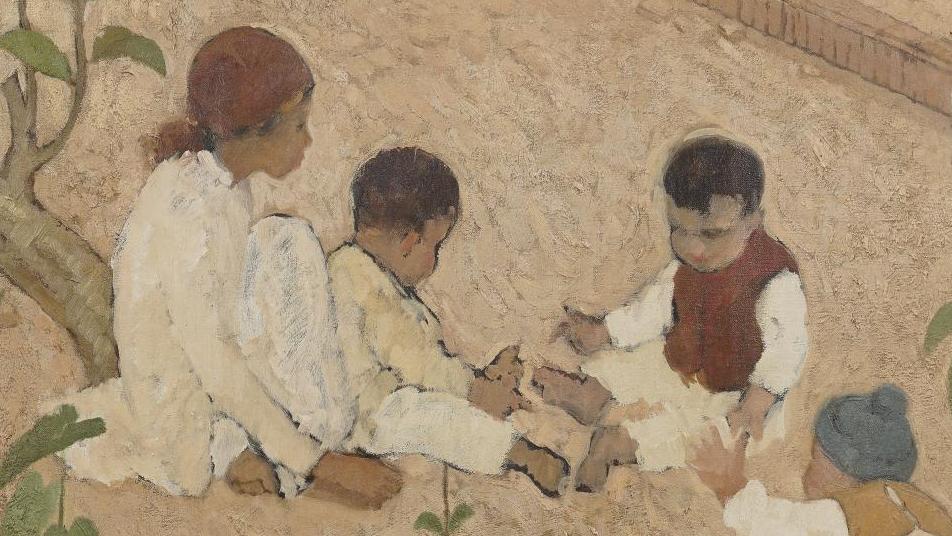 Lê Van Dé (1906-1966), Enfants jouant au jardin, huile sur toile, 86 x 105 cm. Adjugé :... L’enfance est universelle