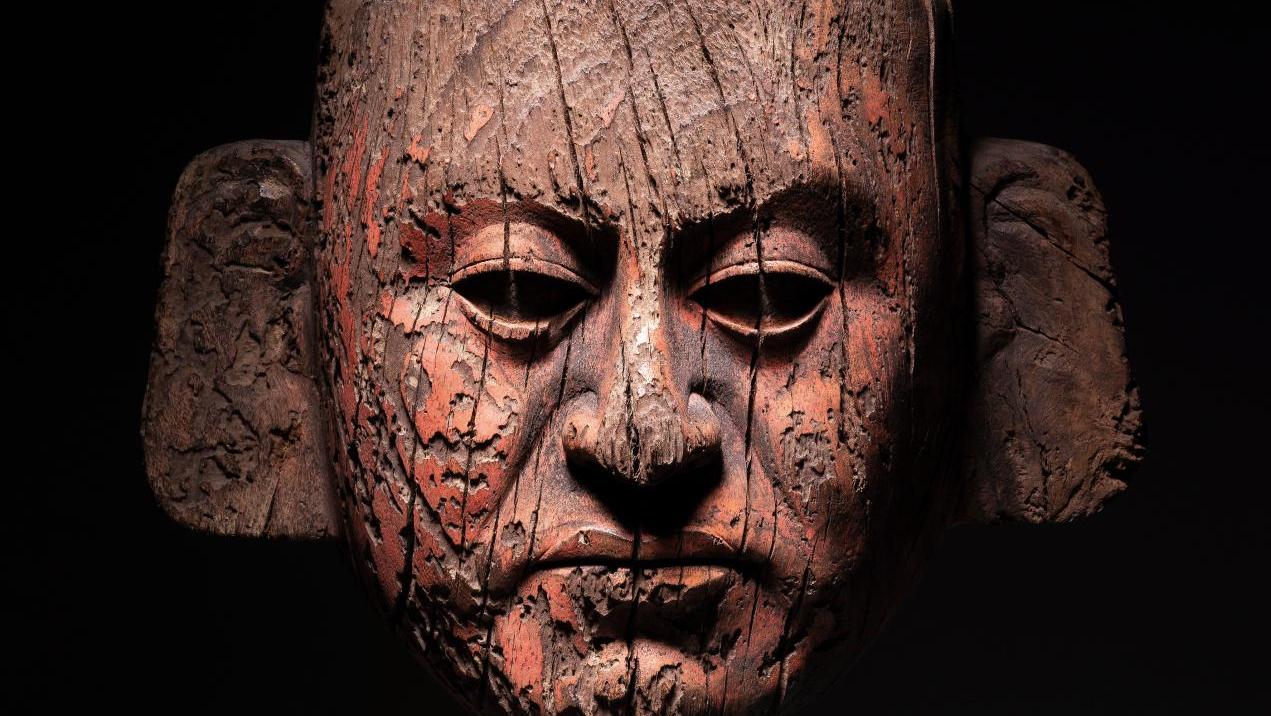 Northern Peru, Ancient Middle Mochica culture, 100-700 AD, wooden funerary mask with... The Strike Force of Pre-Columbian Art
