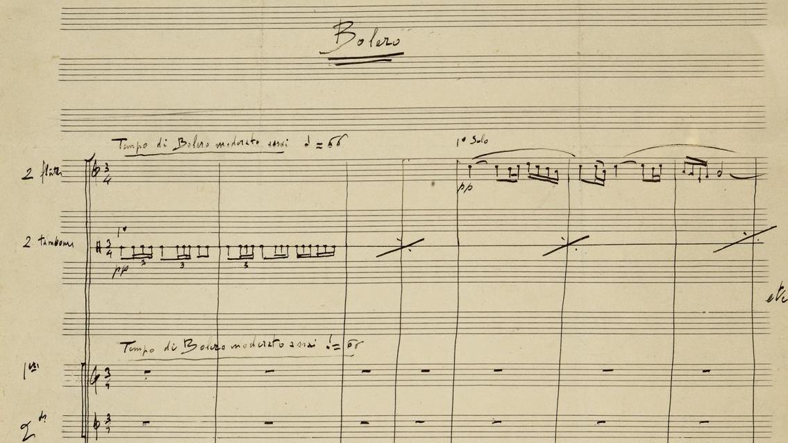 Page de droite Maurice Ravel (1875-1937), Boléro, manuscrit musical autographe signé,... La musique, un marché de main de maître