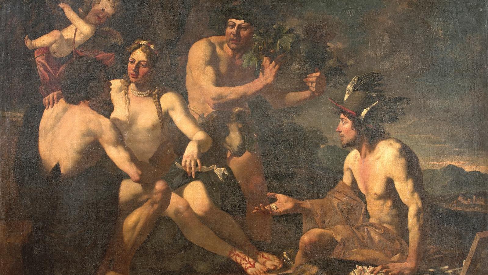 Attributed to Theodoor Rombouts (1597-1637), Mars, Vénus, Bacchus et Mercure (Mars,... A Caravaggesque Meeting of Friends