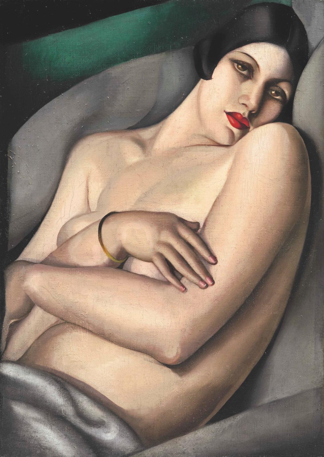 Tamara de Lempicka (1898-1980), Le Rêve (Rafaëla sur fond vert), détail. Cette huile sur toile figurait dans la galerie du Luxembourg dès 1972 alors q