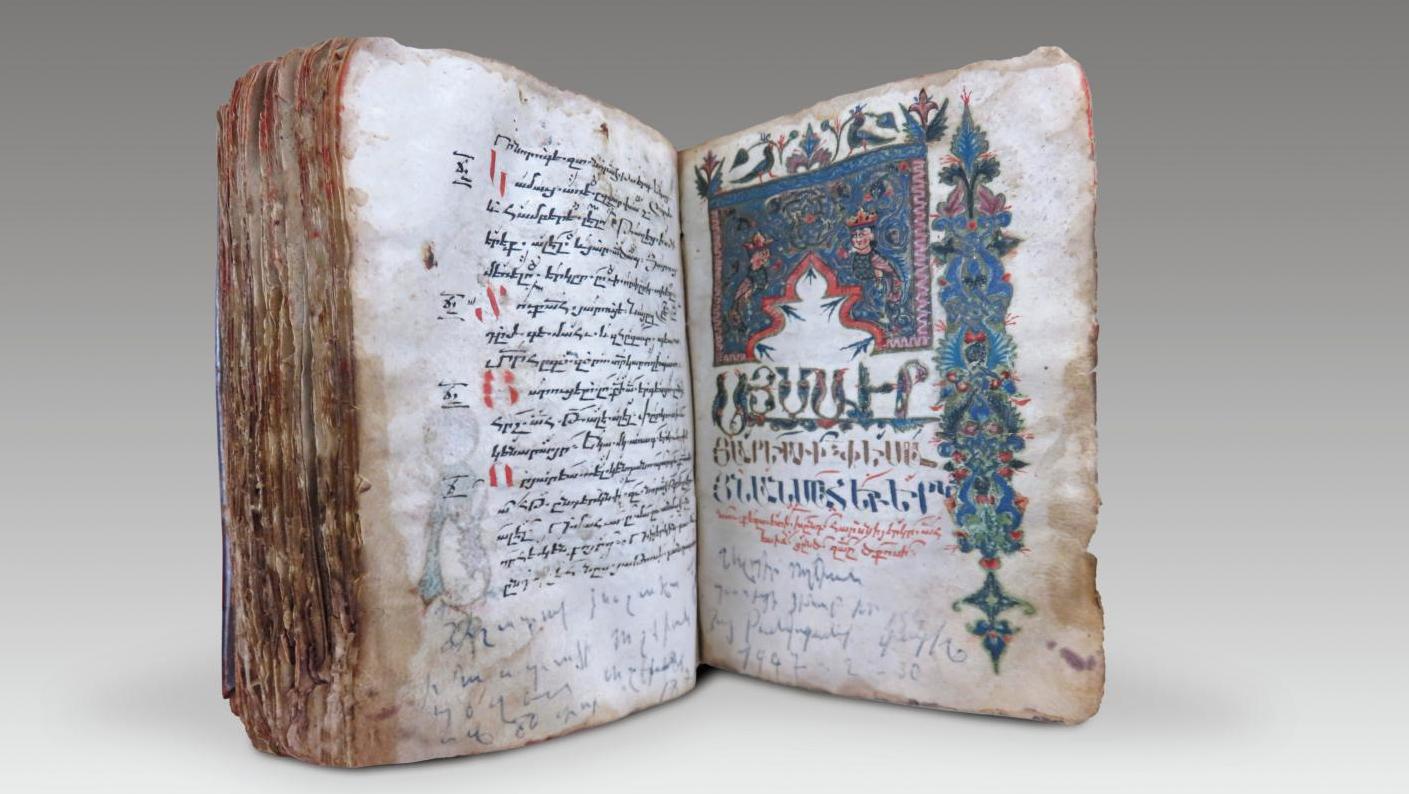 Turquie, Vaspourakan, XIVe siècle. Hymnaire arménien, manuscrit enluminé sur parchemin,... Livres sacrés et enluminés de l’ancienne Arménie