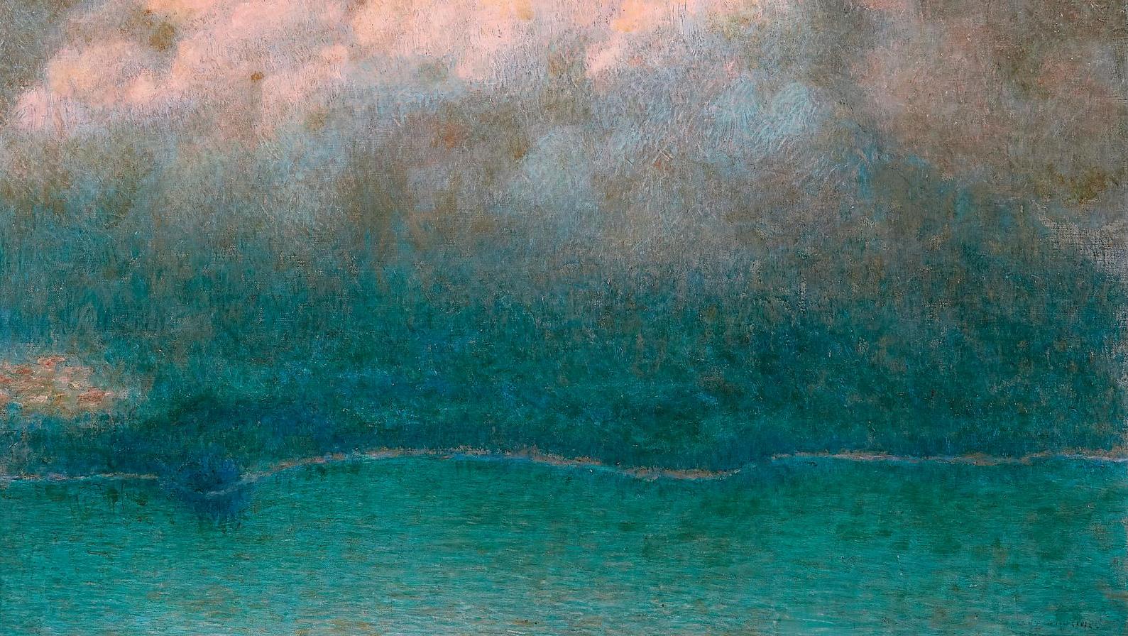 Lucien Levy-Dhurmer (1865-1953), Soir d’orage sur le lac du Bourget, huile sur toile,... Un orage sur le lac du Bourget par Lévy-Dhurmer