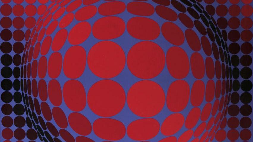 Victor Vasarely (1906-1997), Hiouz, acrylique sur toile, signé en bas au milieu,... Dans la galaxie mouvante  de Victor Vasarely
