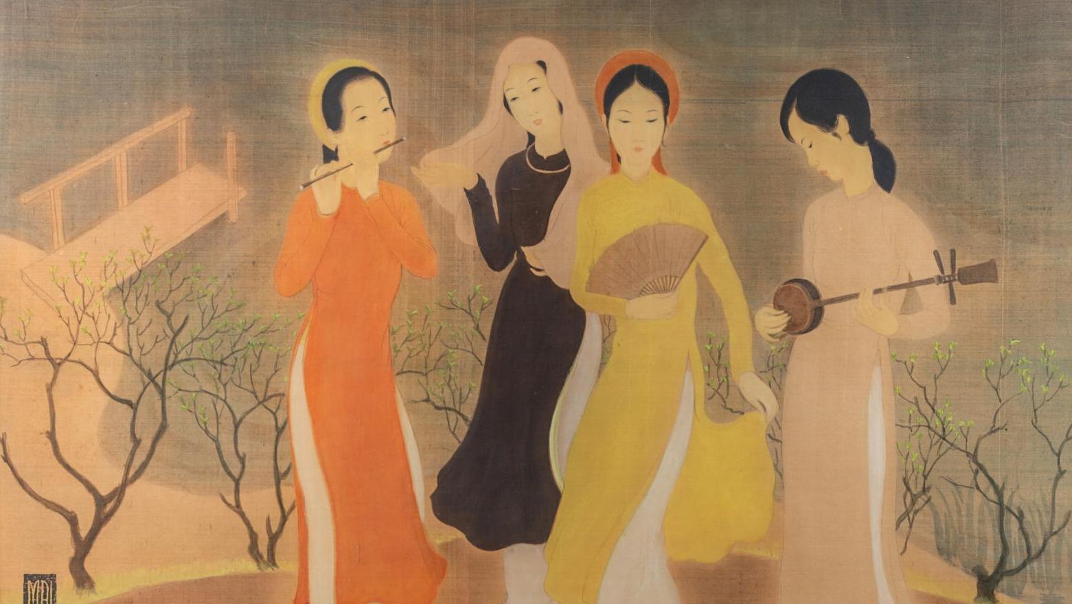 Mai Trung Thu dit Mai Thu (1906-1980), Jeunes musiciennes danseuses dans un jardin... To the Sound of Vietnamese Music 