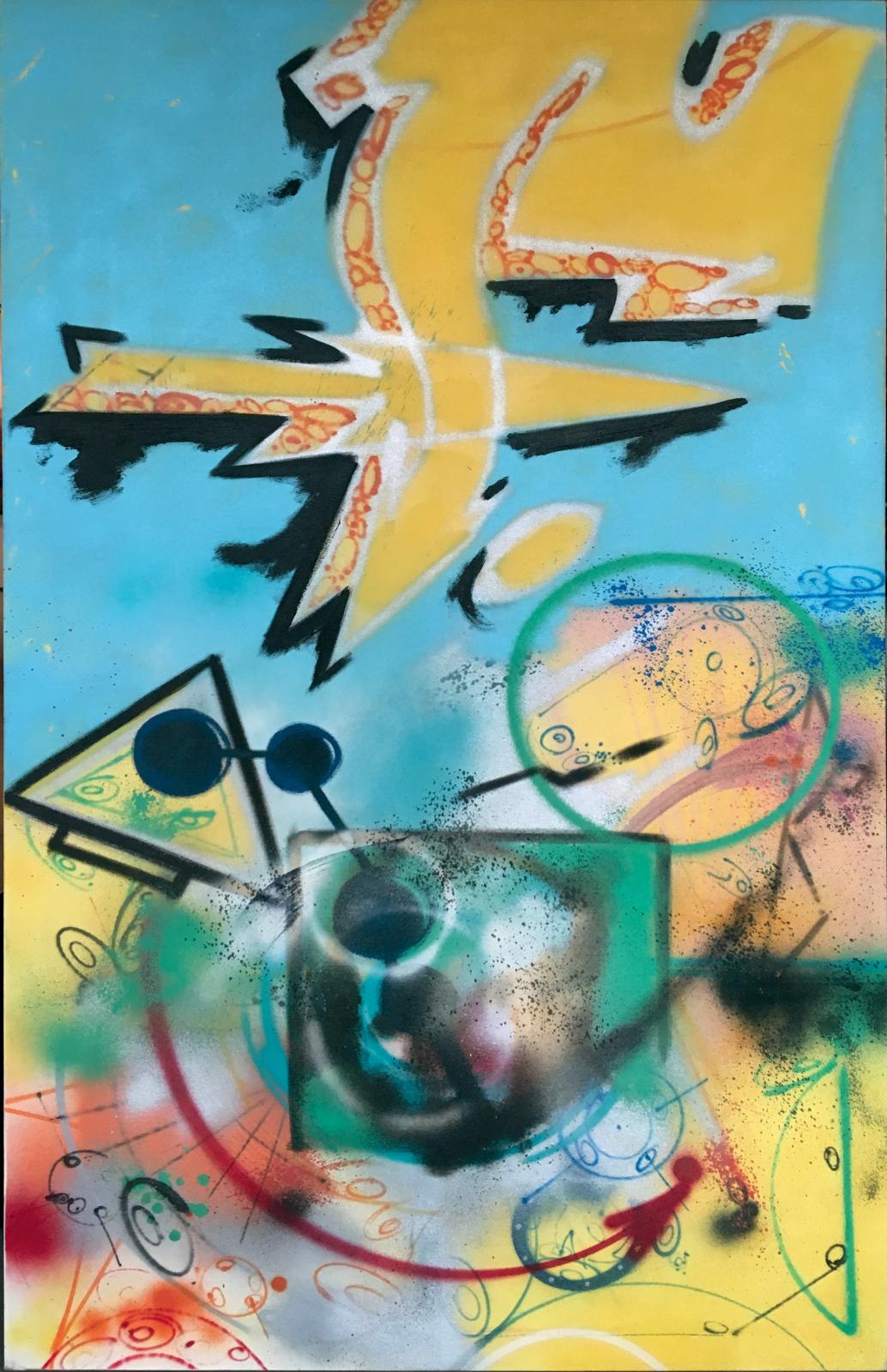 Futura 2000 (né en 1955), Sans titre, 1988, peinture aérosol sur toile, datée et signée au dos, 175,2 x 106,6 cm. Estimation : 30 000/40 000 €