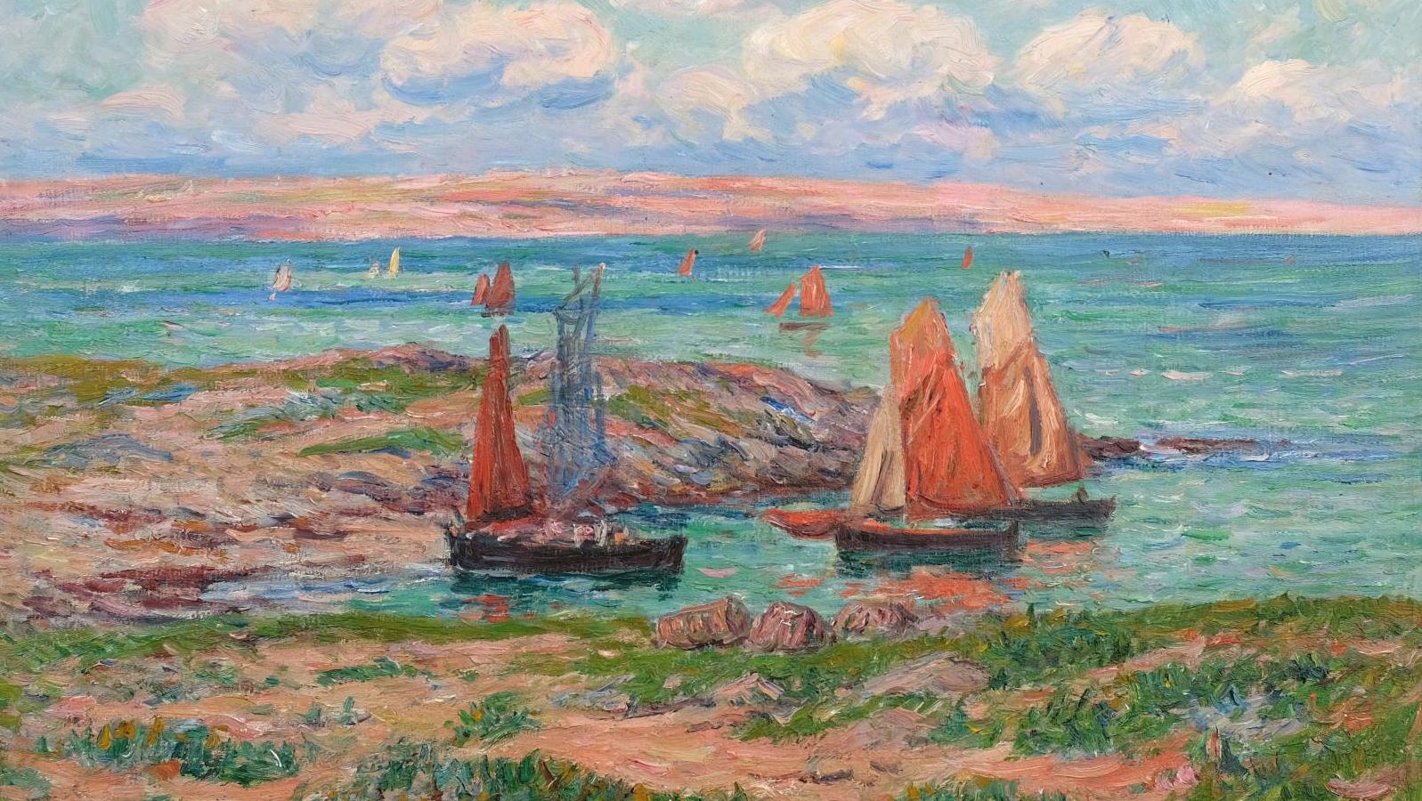 Henry Moret (1856-1913), Baie d’Audierne, Finistère, 1910, huile sur toile, 50 x 61 cm.... Henry Moret : baie d’Audierne, plages de sable fin