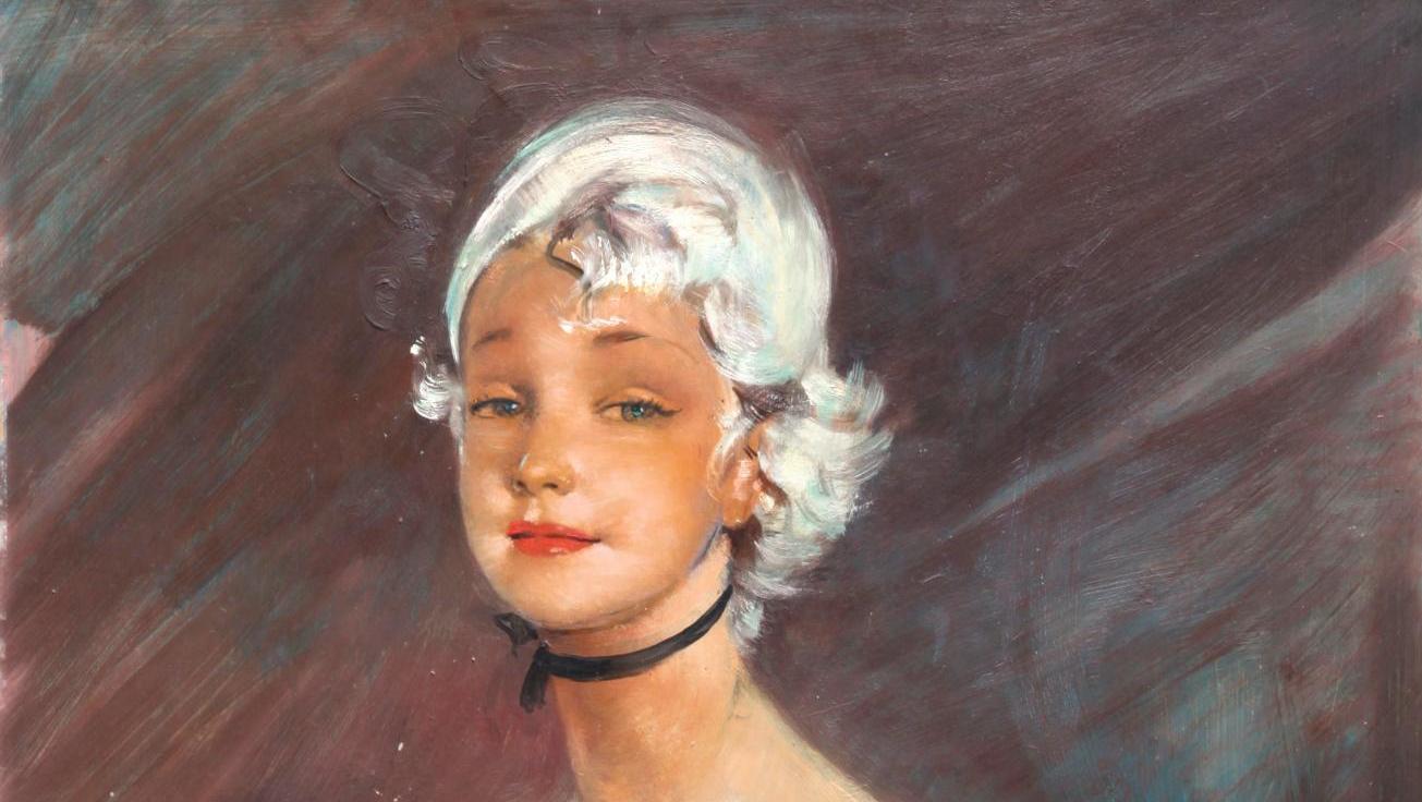 Jean-Gabriel Domergue (1889-1962), Portrait de Nadine, peinture sur Isorel, 73 x... Nadine par Domergue