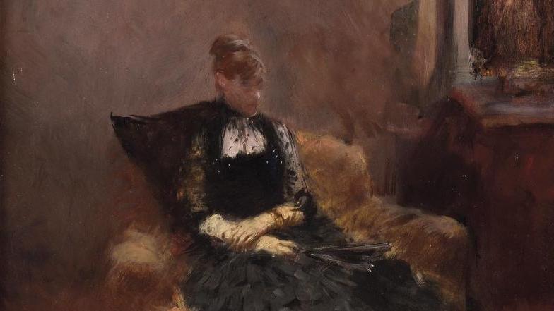 Jean-Louis Forain (1852-1931), Jeune femme assise, huile sur toile signée, 43 x 37 cm.... Visages du XIXe siècle