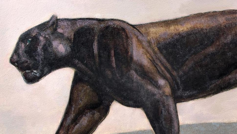 Paul Jouve (1878-1973), Panthère noire marchant, vers 1925-1930, huile sur panneau,... Le bestiaire sauvage de Paul Jouve